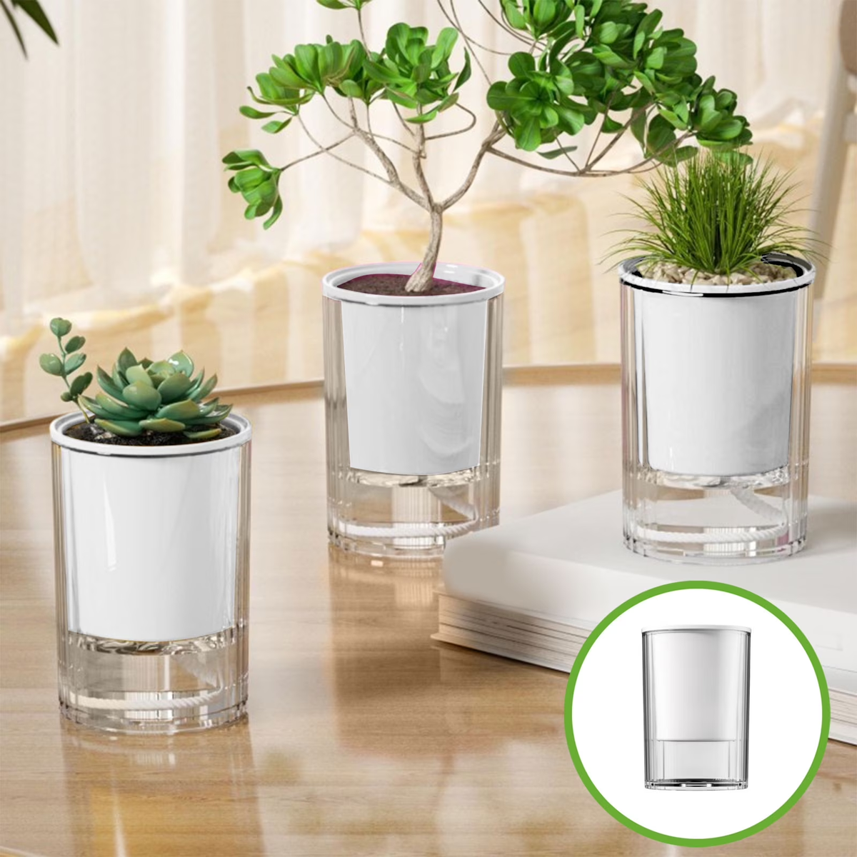 Self Watering Planter Automatic Hydroponic Flower Pot Lazy Watering Plant Pot Decorative Indoor Outdoor Plastic Planter Vase Double Layer Self Absorbing Design,1Pc