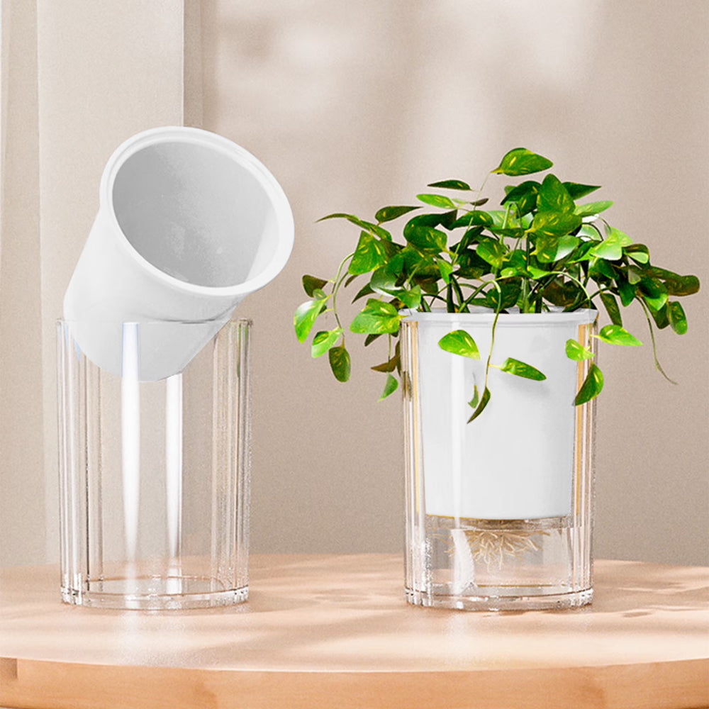 Self Watering Planter Automatic Hydroponic Flower Pot Lazy Watering Plant Pot Decorative Indoor Outdoor Plastic Planter Vase Double Layer Self Absorbing Design,1Pc